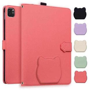 For iPad Pro 11 2024 Cat Skin-feel Litchi Leather Smart Tablet Case(Watermelon Red)