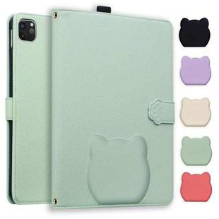 For iPad Pro 11 2024 Cat Skin-feel Litchi Leather Smart Tablet Case(Green)