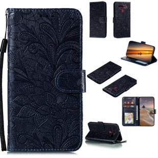 For LG K41S / K51S Lace Flower Horizontal Flip Leather Case with Holder & Card Slots & Wallet & Photo Frame(Dark Blue)