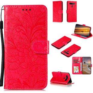 For LG K41S / K51S Lace Flower Horizontal Flip Leather Case with Holder & Card Slots & Wallet & Photo Frame(Red)