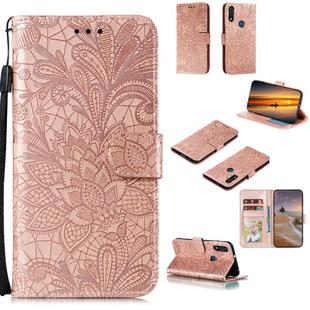 For Motorola Moto E (2020) / Moto E7 Lace Flower Horizontal Flip Leather Case with Holder & Card Slots & Wallet & Photo Frame(Rose Gold)