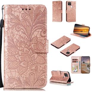 For Google Pixel 5 Lace Flower Horizontal Flip Leather Case with Holder & Card Slots & Wallet & Photo Frame(Rose Gold)