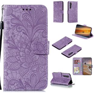 For Xiaomi Mi Note 10 Lite Lace Flower Horizontal Flip Leather Case with Holder & Card Slots & Wallet & Photo Frame(Purple)