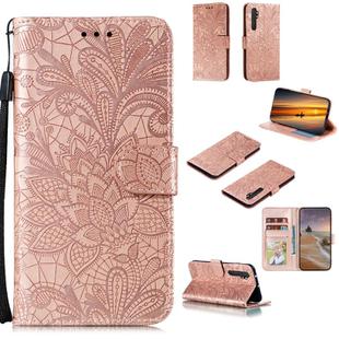 For Xiaomi Mi Note 10 Lite Lace Flower Horizontal Flip Leather Case with Holder & Card Slots & Wallet & Photo Frame(Rose Gold)