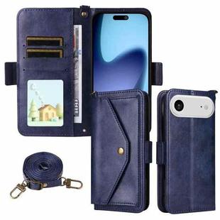 For iPhone 17 Air Multi-card Slots Crossbody Cowhide Leather Phone Case(Blue)