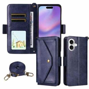 For iPhone 17 Multi-card Slots Crossbody Cowhide Leather Phone Case(Blue)