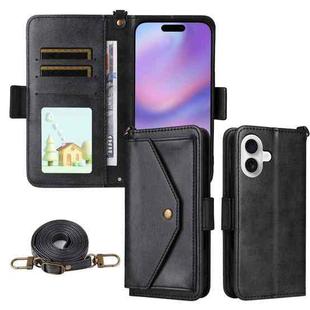 For iPhone 17 Multi-card Slots Crossbody Cowhide Leather Phone Case(Black)