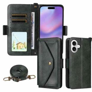 For iPhone 17 Multi-card Slots Crossbody Cowhide Leather Phone Case(Green)