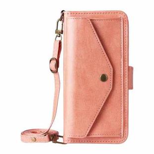 For iPhone 16e Multi-card Slots Crossbody Cowhide Leather Phone Case(Pink)
