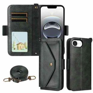 For iPhone 16e Multi-card Slots Crossbody Cowhide Leather Phone Case(Green)