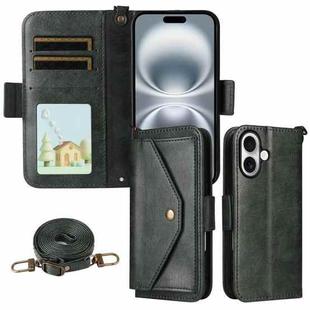 For iPhone 16 Multi-card Slots Crossbody Cowhide Leather Phone Case(Green)