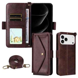 For iPhone 17 Pro Max Multi-card Slots Crossbody Cowhide Leather Phone Case(Brown)