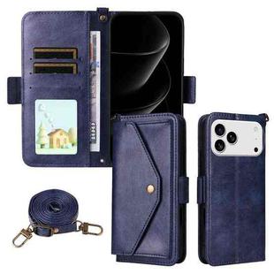 For iPhone 17 Pro Max Multi-card Slots Crossbody Cowhide Leather Phone Case(Blue)