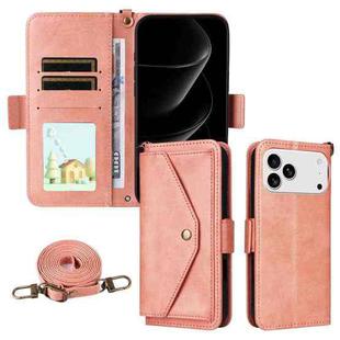 For iPhone 17 Pro Max Multi-card Slots Crossbody Cowhide Leather Phone Case(Pink)