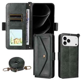 For iPhone 17 Pro Max Multi-card Slots Crossbody Cowhide Leather Phone Case(Green)