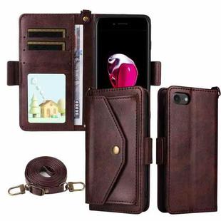 For iPhone SE 2022 / 2020 / 8 / 7 Multi-card Slots Crossbody Cowhide Leather Phone Case(Brown)
