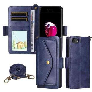 For iPhone SE 2022 / 2020 / 8 / 7 Multi-card Slots Crossbody Cowhide Leather Phone Case(Blue)