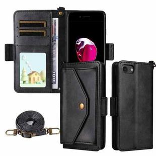 For iPhone SE 2022 / 2020 / 8 / 7 Multi-card Slots Crossbody Cowhide Leather Phone Case(Black)