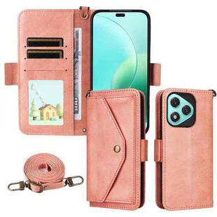 For Honor 400 Lite Global Multi-card Slots Crossbody Cowhide Leather Phone Case(Pink)