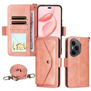 For Honor 400 Pro Global 160.8mm Multi-card Slots Crossbody Cowhide Leather Phone Case(Pink)