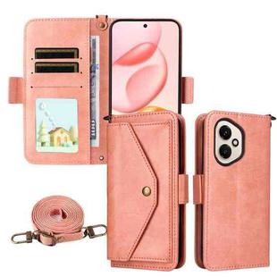 For Honor 400 Global 156.5mm Multi-card Slots Crossbody Cowhide Leather Phone Case(Pink)