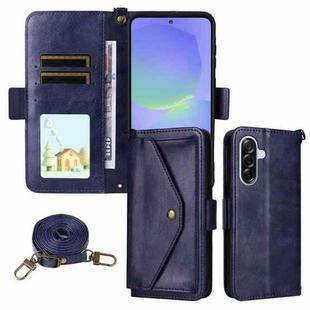 For Samsung Galaxy A56 5G Multi-card Slots Crossbody Cowhide Leather Phone Case(Blue)