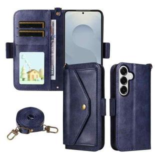 For Samsung Galaxy S25 5G Multi-card Slots Crossbody Cowhide Leather Phone Case(Blue)