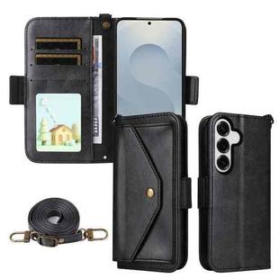 For Samsung Galaxy S25 5G Multi-card Slots Crossbody Cowhide Leather Phone Case(Black)