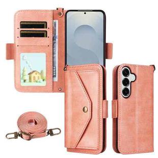 For Samsung Galaxy S25 5G Multi-card Slots Crossbody Cowhide Leather Phone Case(Pink)