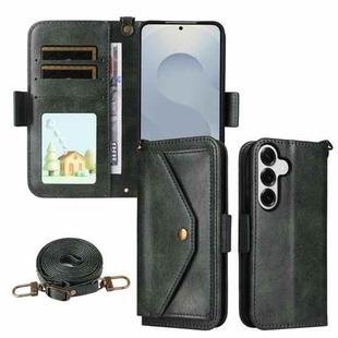 For Samsung Galaxy S25 5G Multi-card Slots Crossbody Cowhide Leather Phone Case(Green)