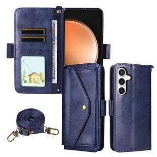For Samsung Galaxy S25 FE 5G Multi-card Slots Crossbody Cowhide Leather Phone Case(Blue)