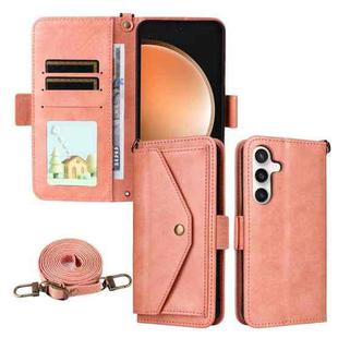 For Samsung Galaxy S25 FE 5G Multi-card Slots Crossbody Cowhide Leather Phone Case(Pink)