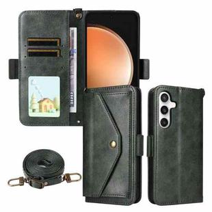 For Samsung Galaxy S25 FE 5G Multi-card Slots Crossbody Cowhide Leather Phone Case(Green)