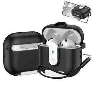 For AirPods 4 One-piece Holder Wireless Earphones Case with Lanyard(Black White)