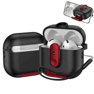 For AirPods 4 One-piece Holder Wireless Earphones Case with Lanyard(Black Red)