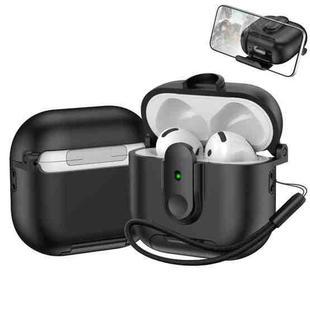 For AirPods 4 One-piece Holder Wireless Earphones Case with Lanyard(Black)