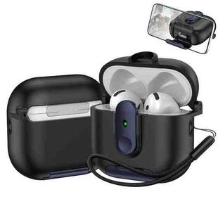 For AirPods 4 One-piece Holder Wireless Earphones Case with Lanyard(Black Dark Blue)