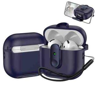 For AirPods 4 One-piece Holder Wireless Earphones Case with Lanyard(Dark Blue)