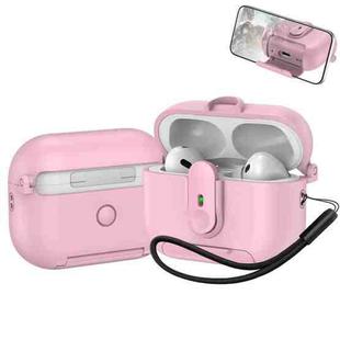 For AirPods Pro 2 One-piece Holder Wireless Earphones Case with Lanyard(Pink)