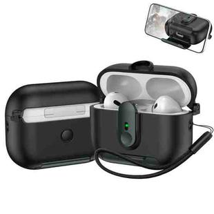 For AirPods Pro 2 One-piece Holder Wireless Earphones Case with Lanyard(Black Army Green)