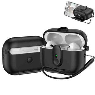 For AirPods Pro 2 One-piece Holder Wireless Earphones Case with Lanyard(Black)