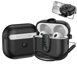 For AirPods 3 One-piece Holder Wireless Earphones Case with Lanyard(Black)