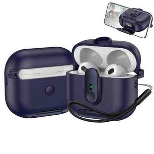 For AirPods 3 One-piece Holder Wireless Earphones Case with Lanyard(Dark Blue)