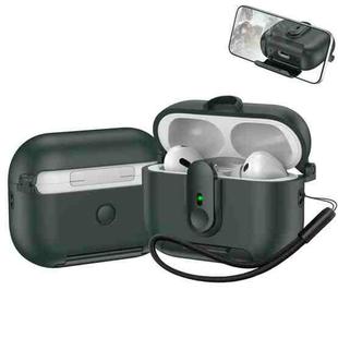 For AirPods Pro One-piece Holder Wireless Earphones Case with Lanyard(Army Green)