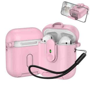 For AirPods 1 / 2 One-piece Holder Wireless Earphones Case with Lanyard(Pink)