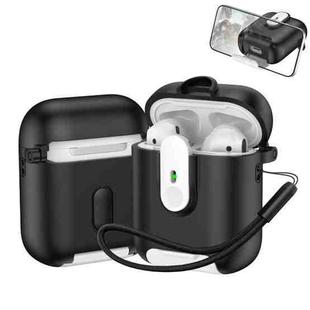 For AirPods 1 / 2 One-piece Holder Wireless Earphones Case with Lanyard(Black White)