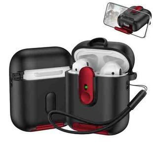 For AirPods 1 / 2 One-piece Holder Wireless Earphones Case with Lanyard(Black Red)