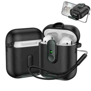 For AirPods 1 / 2 One-piece Holder Wireless Earphones Case with Lanyard(Black Army Green)
