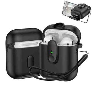 For AirPods 1 / 2 One-piece Holder Wireless Earphones Case with Lanyard(Black)