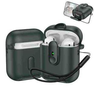 For AirPods 1 / 2 One-piece Holder Wireless Earphones Case with Lanyard(Army Green)